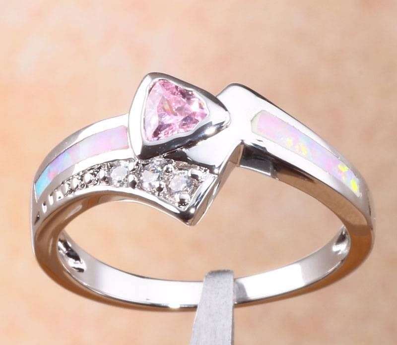 Pink Topaz and Fire Opal Gemstone Silver Ring Size 7